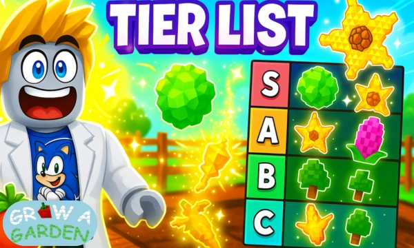 Tier list of all Grow a Garden seeds ranked from S to D tier, showing best and worst plants to grow in 2025
